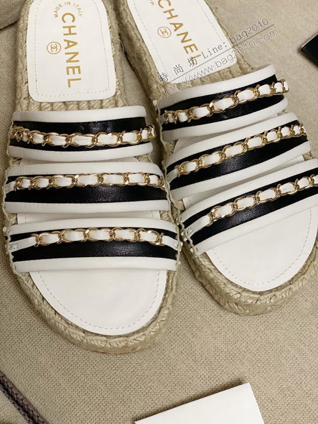 Chanel女鞋 香奈兒2020春夏涼拖鞋系列 Chanel鏈條拖鞋  naq1194